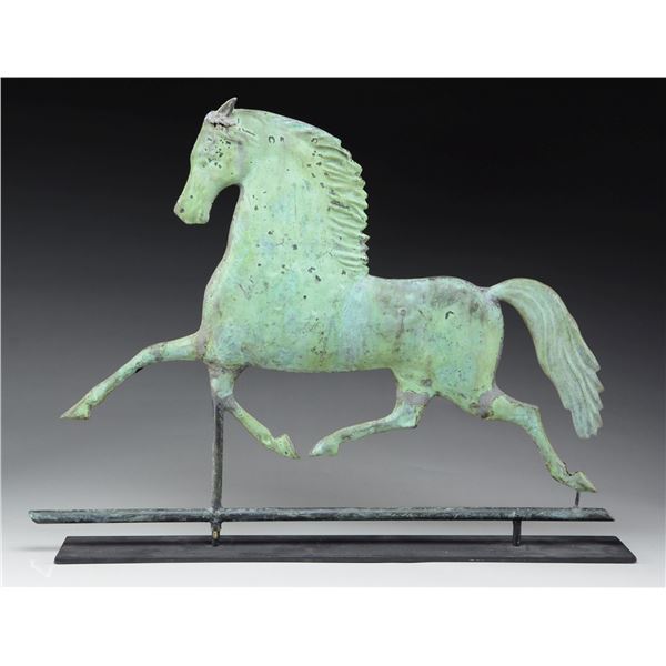 BLACKHAWK COPPER WEATHERVANE ON STAND.
