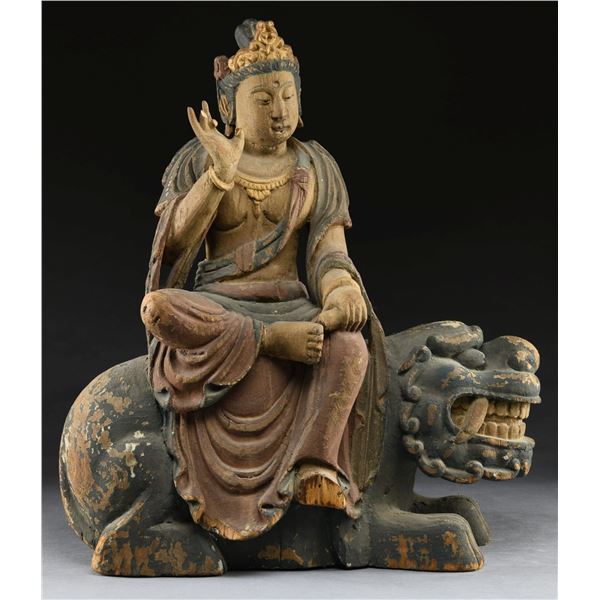 LARGE CHINESE CARVED WOOD STATUE.
