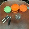 Image 1 : canopener, 4 plastic containers, and glass pitcher