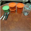 Image 2 : canopener, 4 plastic containers, and glass pitcher