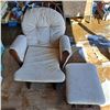 Image 1 : rocking chair with rocking foot rest (chair is 3ft H by 2.5ft W)(stool is 1.75ft by 1.5ft)