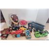 Image 1 : Lot of nerf guns, toy trucks, mini sticks and inflatable punching bag
