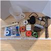 Image 1 : lot of various items, old hammer, tape, 2 small mufflers,and surge protector