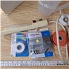Image 3 : lot of various items, old hammer, tape, 2 small mufflers,and surge protector