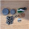 Image 1 : rider noise maker, 3 fox head decals, milk screw wrench, porcelian jar lids