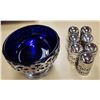 Image 1 : Silver/Blue Glass Bowl w/ Matching Salt & Pepper Shakers