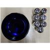 Image 2 : Silver/Blue Glass Bowl w/ Matching Salt & Pepper Shakers
