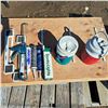 Image 1 : box od misc- small water coolers, caulking gun and caulk tubes, lights