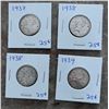 Image 1 : 353 - Silver quarters lot of 4 from 1938 x 3, 1939 x 1.