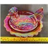 Image 2 : Mosser Red Carnival Glass Hen on Nest 6 1/2" L x 5 1/2" W x 4 3/4" Tall