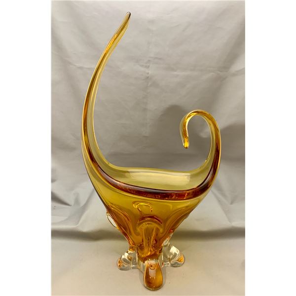 MCM Chalet Canada Art Glass Pulled Curved Amber Centerpiece
