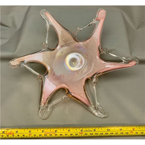 Murano Lavarazoine Pink Opal Iridescent "Star Fish" Art Glass Bowl - Vintage 1950's