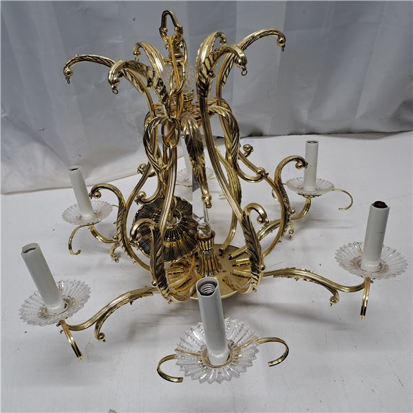metal and plastic chandelier with candel holders 17" tall