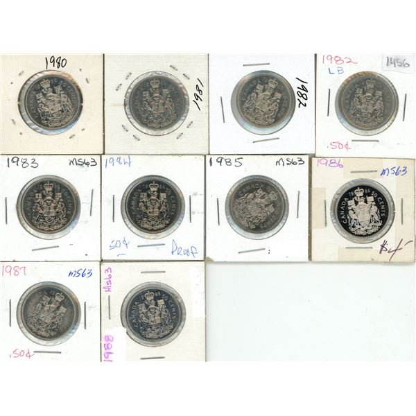 1980-1988 Canadian 50 Cents Coin.