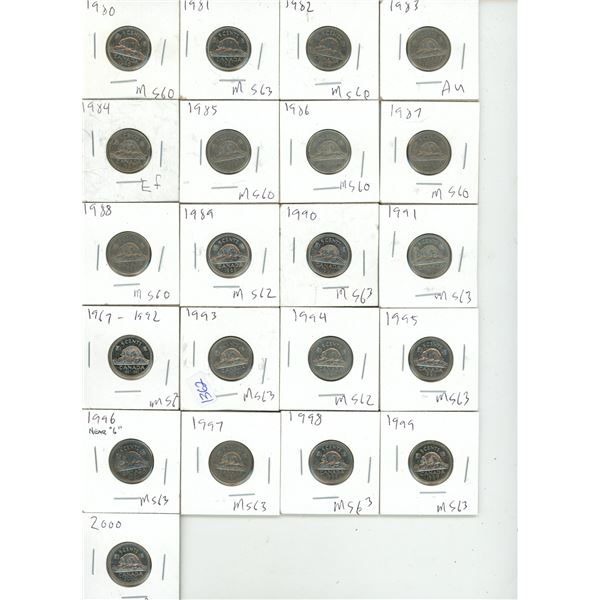 1980-2000 Canadian Five Cents Coin.