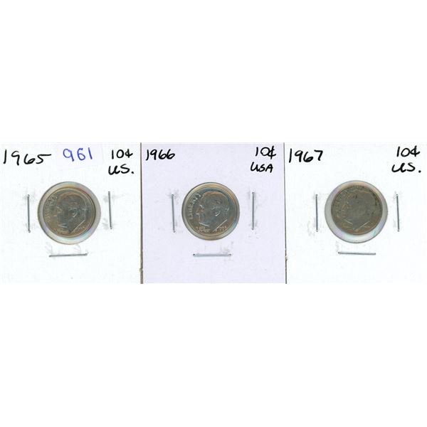 1965, 1966 and 1966 USA Dime.