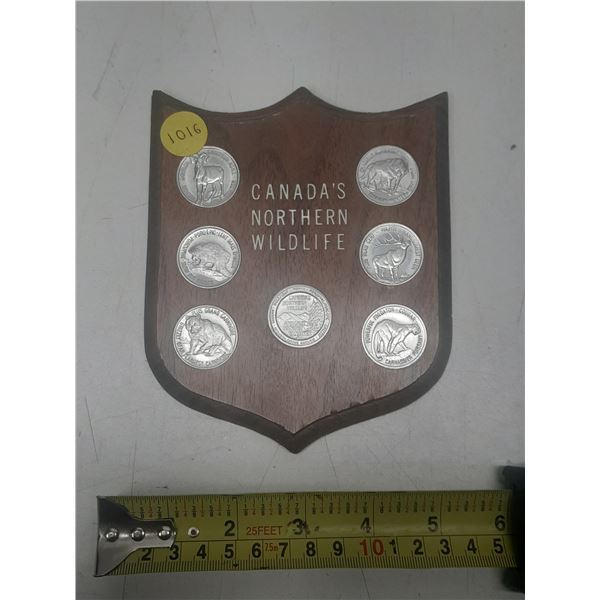 Canada's Northern Wildlife Coin Set on Wooden Plaque.