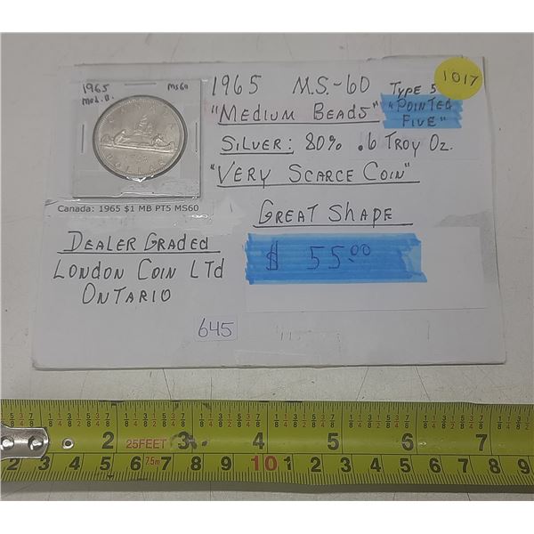 1965 Canadain Silver Dollar - Medium Beads.