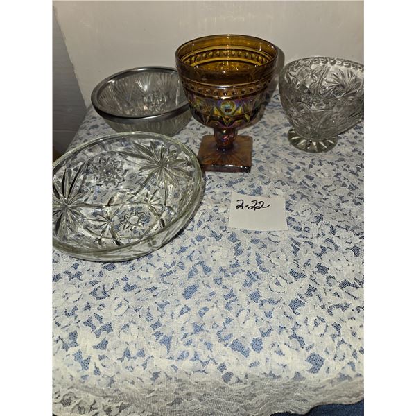 1048 3 Crystal Bowls and 1 Carnival Glass?