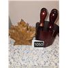 Image 1 : 1050 Vintage Casa Elite Cheese Slicers in Holder: Carved Maple Leaf Napkin Holder