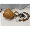 Image 1 : Hanging Wooden Bead Light and Light Wicker Shade Boho.