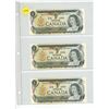 Image 1 : 1973 Sheet of 3 Canadian One Dollar Bank Notes in Sequence.