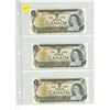 Image 1 : 1973 Sheet of 3 Canadian One Dollar Bank Notes in Sequence.
