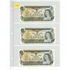 Image 1 : 1973 Sheet of 3 Canadian One Dollar Bank Notes in Sequence.