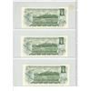 Image 2 : 1973 Sheet of 3 Canadian One Dollar Bank Notes in Sequence.