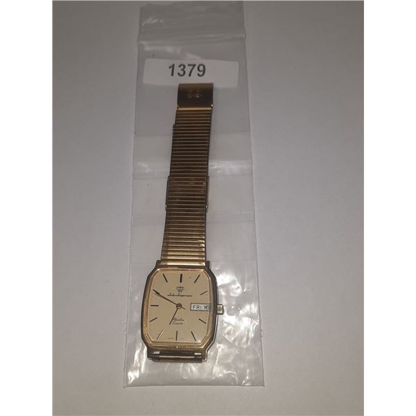 VINTAGE JULES JORGENSON QTZ DAY/DATE @3 NEW BATTERY,  RUNS