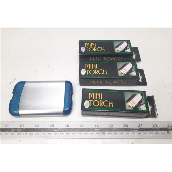 (3) Mini Torch (New) and Pocket Size Card Holder.