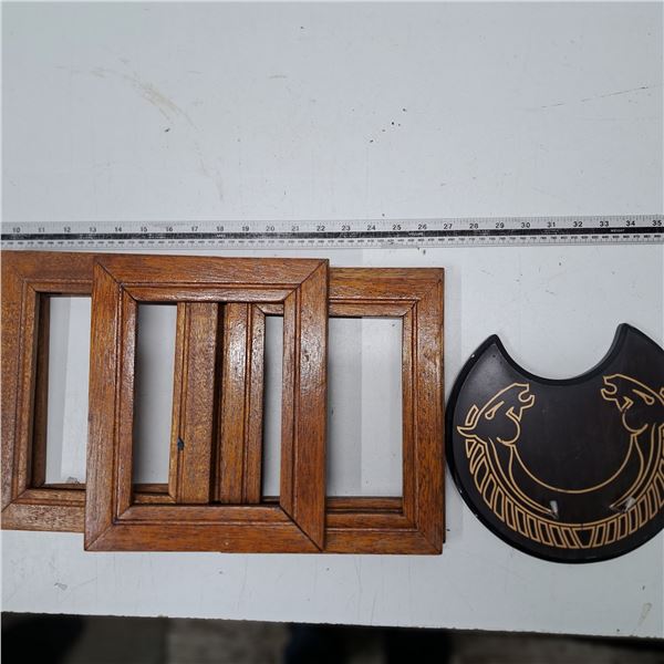 5 small wood picture frams and wooden wall mount key holder