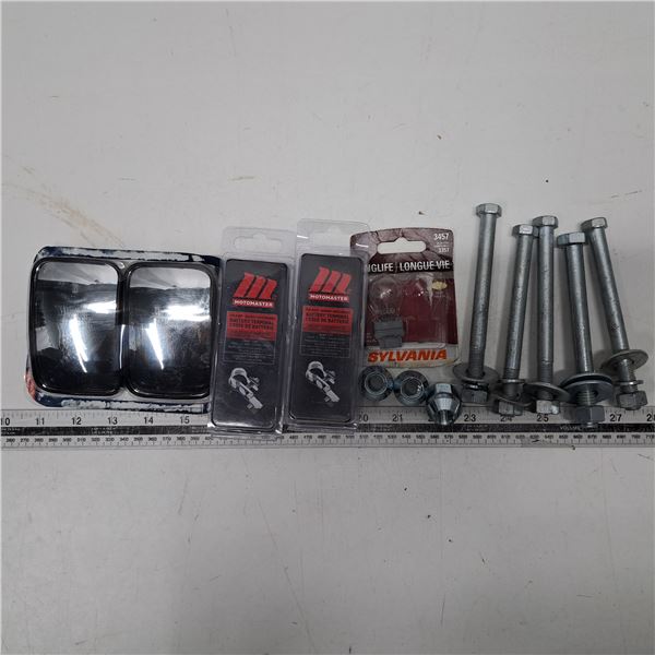 2 mirrors, 2 battery terminals, nuts and bolts