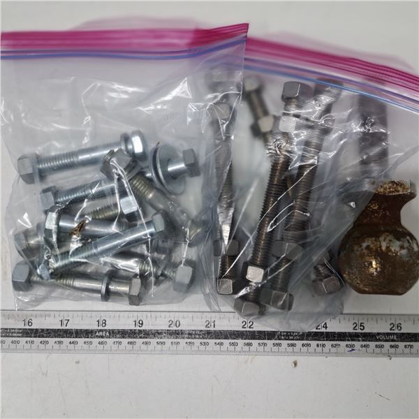 various threaded nuts and bolts and ball for a hitch