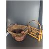 Image 1 : Robust wood coil basket and tiger cane bamboo desk filer / letter stand.