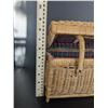 Image 3 : Wicker lunch pail / picnic basket, with locking handles for carrying. About 9-10 inches long.
