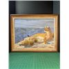Image 1 : Framed painting of big cat (around 24-26 inches wide). Titled "On Guard"; Signed "A.Hanson." 1979.