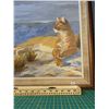 Image 2 : Framed painting of big cat (around 24-26 inches wide). Titled "On Guard"; Signed "A.Hanson." 1979.