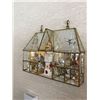 Image 1 : Glass and brass miniature house with mostly crystal and other knickknacks.