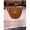 Image 1 : Large, covered bean pot. 12” (31 cm) wide x 9” (23 cm) tall. Chip on inside of lid