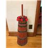 Image 1 : Butter churn with Christmas wreath. 32” (81.5 cm) high x 10” (26 cm) wide at base.