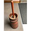 Image 3 : Butter churn with Christmas wreath. 32” (81.5 cm) high x 10” (26 cm) wide at base.