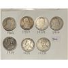 Image 1 : 7 silver quarters (1902, 1909, 1910 , 1919, 1919, and 1920)