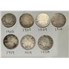 Image 2 : 7 silver quarters (1902, 1909, 1910 , 1919, 1919, and 1920)