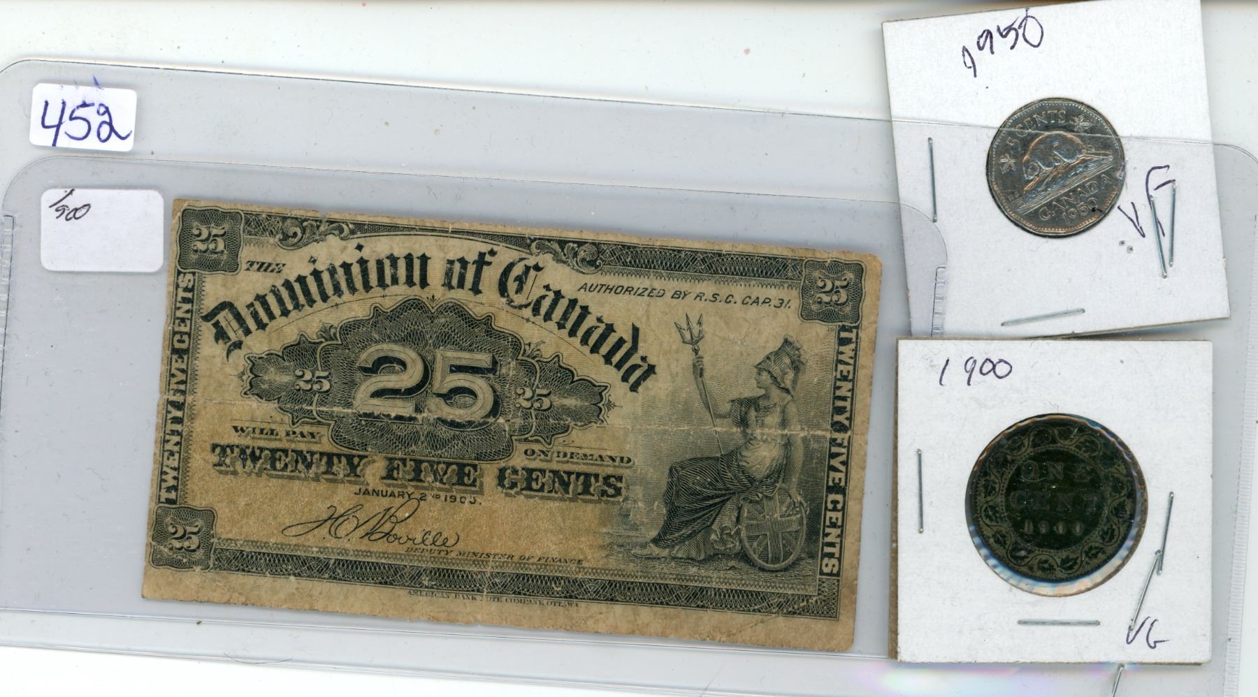 1900 Dominion of canada shinplaster, 1900 large canadian penny and 1950 ...