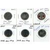 Image 1 : 2007,2008, 2010, (2) 2015 and 2016 Canadian Twenty Five Cents.