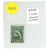 Image 1 : Newfoundland. 1 Cent Stamp. Queen Victoria. Green. Used.
