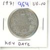Image 1 : 1931 Canadian Silver 50 Cents. Key Date. Mintage of 57,581. Issued during the Great Depression. VG-1