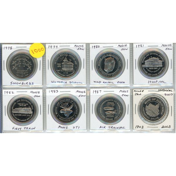 Lot of 8 Moose Jaw Trade Dollars. Includes Snowbirds, Victoria School, Wild Animal Park, Hospital, T