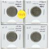 Image 1 : Lot of 4 U.S. Indian Head/Buffalo Nickels. Includes 1928, 1930S, 1936 & 1937.